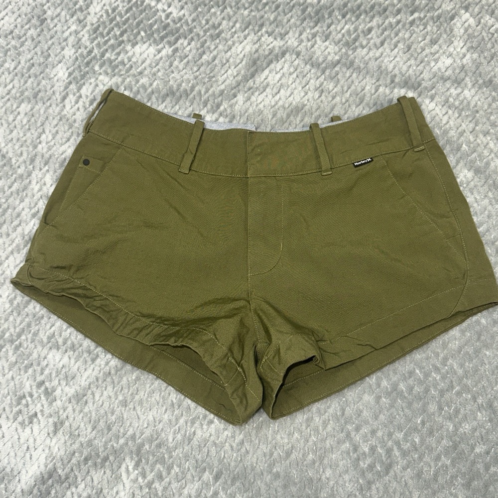 Hurley Shorts Women's 3 Low Rise Mini Micro Shortie Surfer Skater Green Chino
